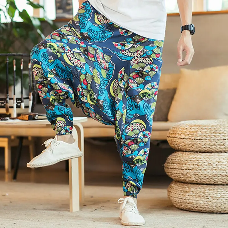 

Fashion Mens Harem Pants Wide Loose Wide Leg Pant Casual Baggy Hippie Trouser Floral Print High Waist Autumn Wide Leg Pants Mens