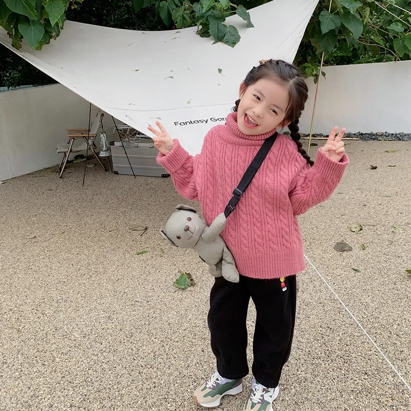 

Girl Sweater Kids Outwear Tops 2022 Beige Pink Plus Thicken Warm Winter Autumn Knitting Woolen Cotton Overcoat Children Clothing