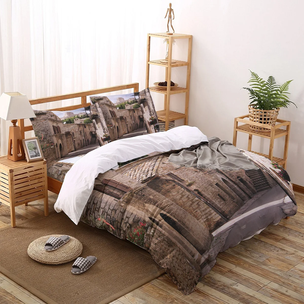 

Medieval Towns Printed Bedding Set Queen King Size Soft Fashion Duvet Cover Bed Sheet Set Sheet Pillowcase