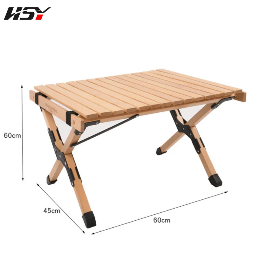 60CM Outdoor Camping Wood Egg Roll Desk Folding Egg Roll Table Portable Foldable Indoor Outdoor Furniture Table