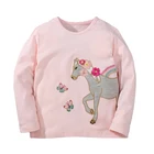 Футболка для девочек Jumping Meters, осенняя мультяшная бабочка, цветы, единорог, узор, повседневный круглый вырез, Топ с длинным рукавом, розовая одежда