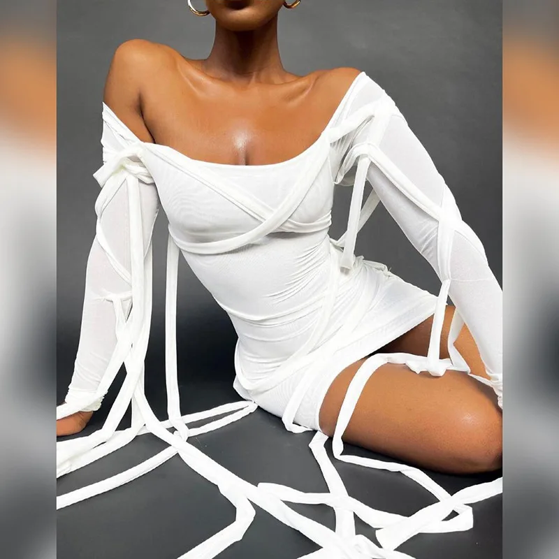 

Women Tassel Perspective Lady 2021 Spring Mini Dress Sexy Evening Party Clubwear Bodycon Green Summer Femme Sundress G2500