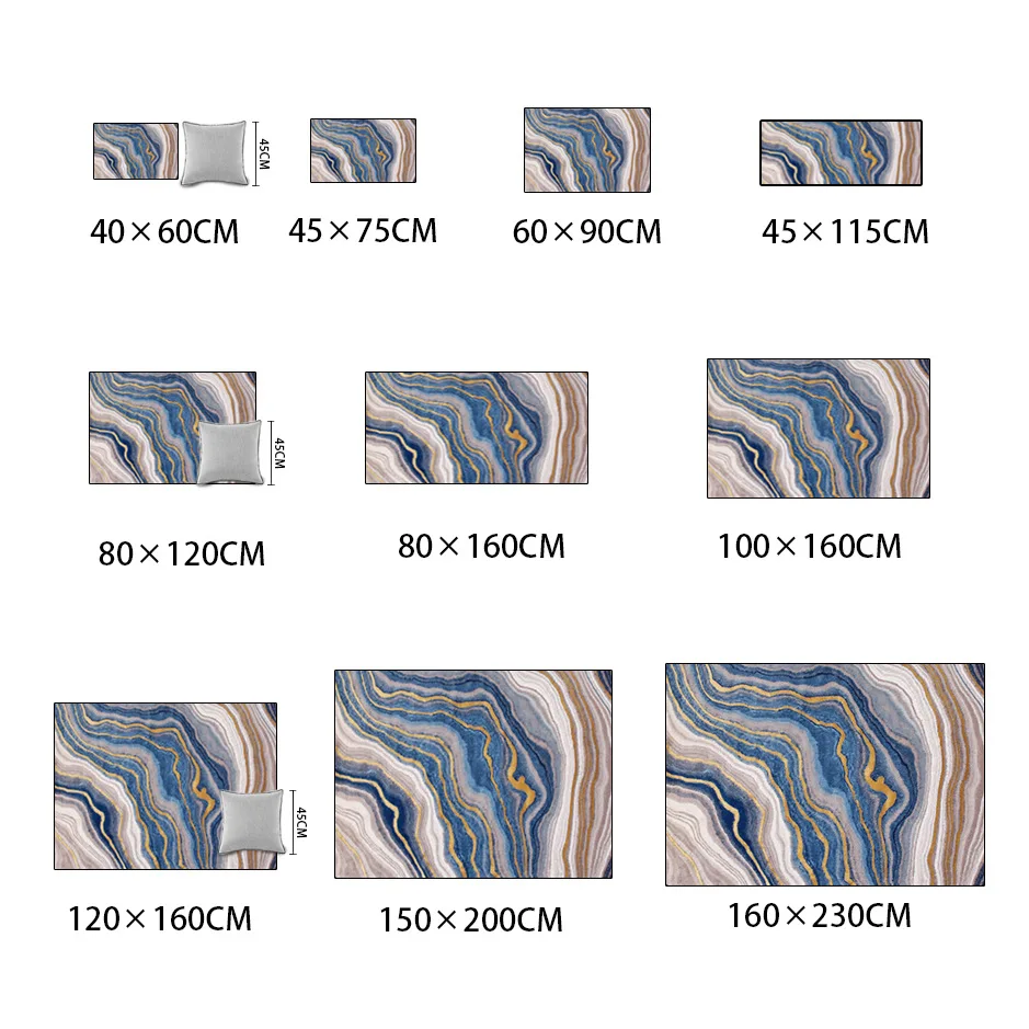 

Light luxury European abstract Nordic art blue gold stone grain rug bedroom door living room non-slip floor mat carpet cloakroom