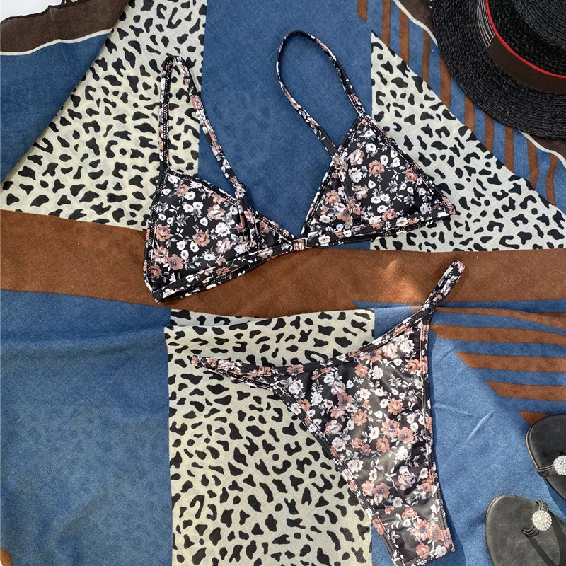 

New Sexy Flower Print Bikini Micro Swimwear Push Up Swimsuit Two-pieces Bikini Set Women Thong Bather Bathing Suit Swim 2021