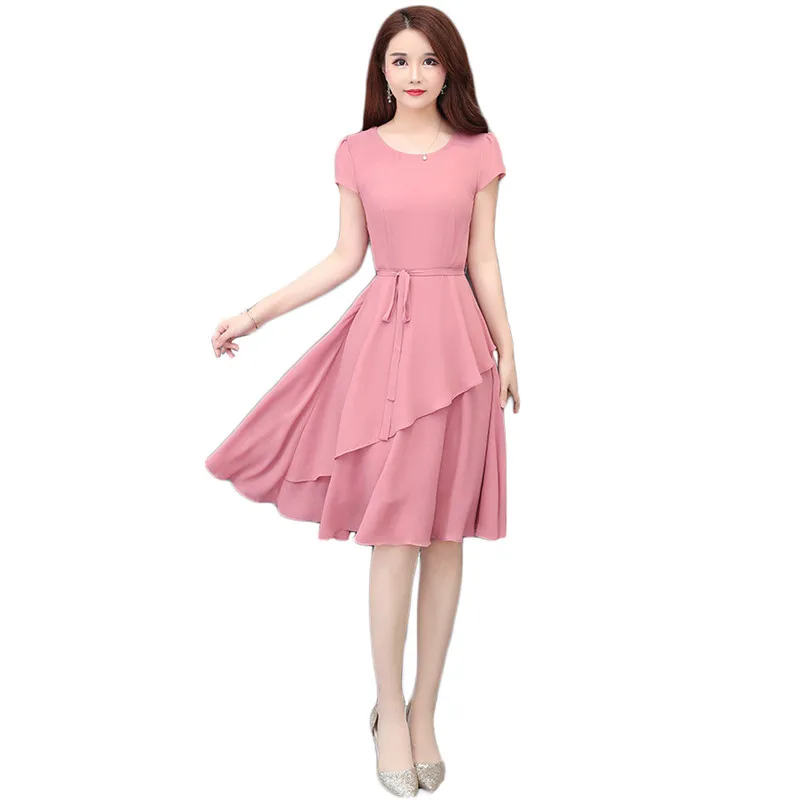 Женское розовое платье зеленое искусственное с коротким рукавом Новинка лета 2020