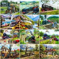azqsd diy unframe coloring by numbers landscape oil painting by numbers for adults train handpainted gift acrylic paint