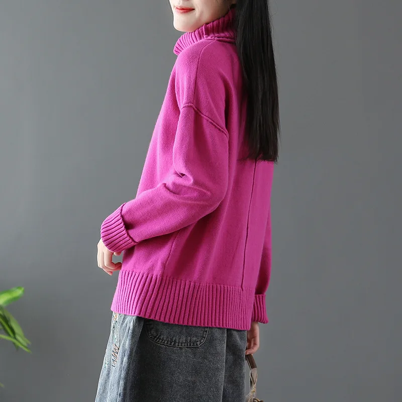 Новый свитер Mori girl однотонный теплый свободный с высоким воротником женская