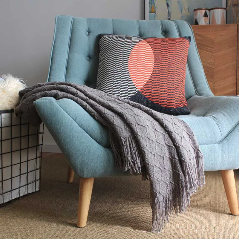 Оригинальное вязаное одеяло с кисточками одиночное Двухслойное волнистое