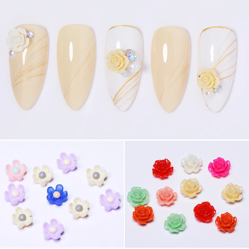 10 шт цветы из каучука 3D украшения для ногтей смешанные плоские задние Стразы