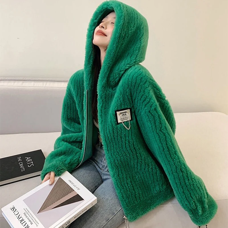 

Новое поступление 2021, модная зимняя женская толстовка из 100% шерсти, куртка, зимнее теплое шерстяное пальто с капюшоном