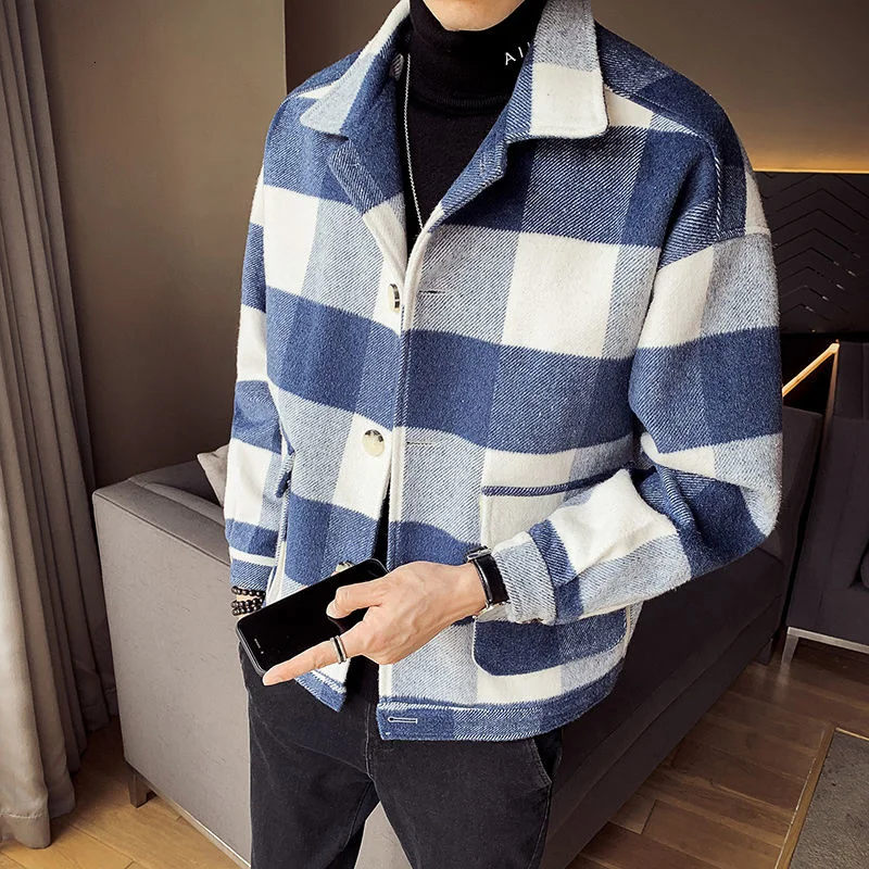 

Korean Style Loose All-match Windbreaker Chaqueta Invierno Hombre Mens Wool Trench Coat Brown Autumn Woolen Plaid Coat Men