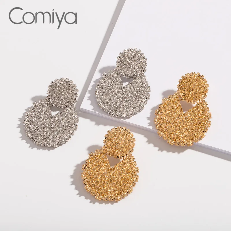 Женские серьги подвески Comiya круглые из сплава цинка золотистого и серебряного
