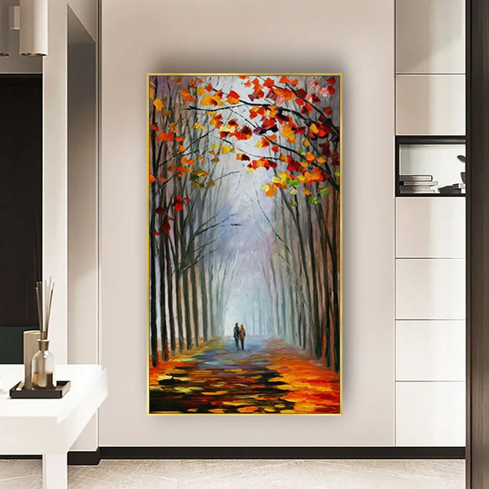 

100%Hand-painted oil painting abstract knife painting ginkgo grove lovers canvas painting modern home decoration living room art