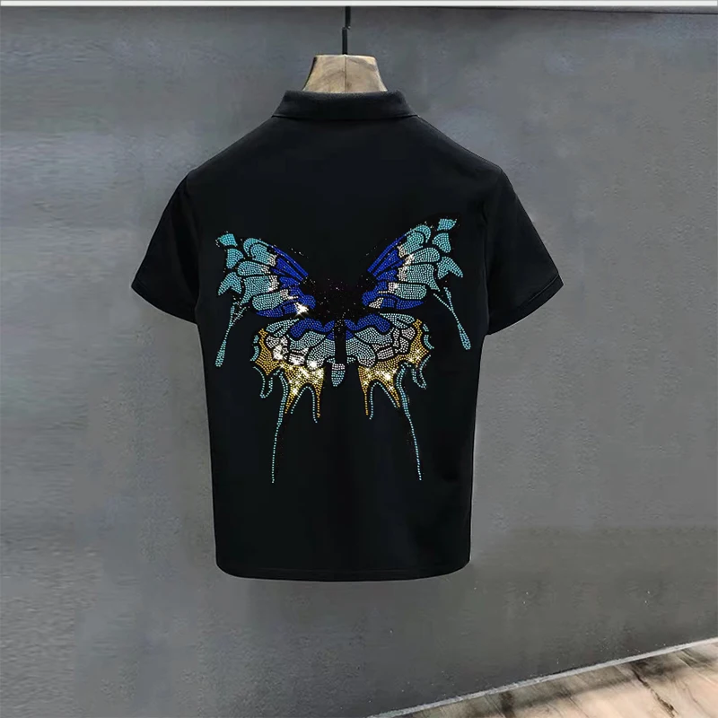 

Простота хип-хоп горячая Распродажа Хлопковая мужская брендовая Спортивная рубашка с коротким рукавом стразы отворот поло мужская Тонкая ...