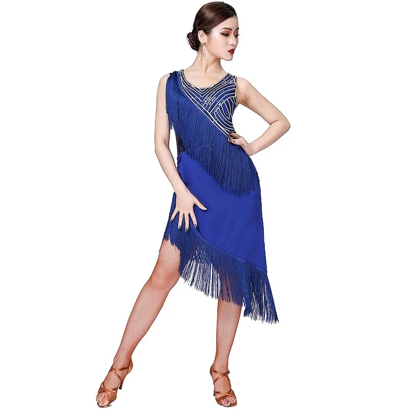 

Women Latin Dance Dress Salsa Tango Ballroom Sequins Tassel Rumba Practice 904-A988