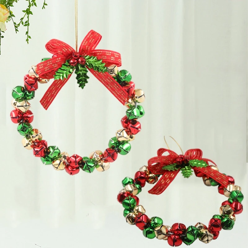 

18cm/7in Christmas Wreath Xmas Tree Hanging Ornament w/ 50pcs Jingle Bells for Seasonal Holiday Setting Props Room Decor