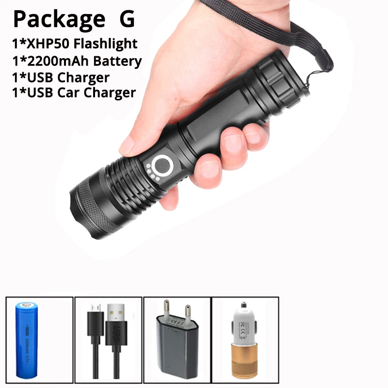 Package G Самый мощный светодиодный фонарь xhp70.2 с usb зумом xhp70 xhp50 18650 или 26650 батареей, Лучший Отдых на природе, на открытом воздухе - Испускаемый цвет: Package G
