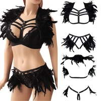 natural feathers accessories harness for women belt sexy lingerie set erotic exotic costumes hollow bra festival rave wear