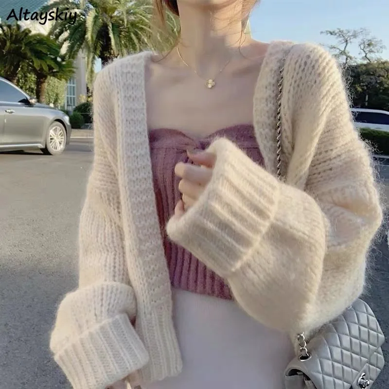 

Cardigans Women Solid Loose Comfortable Casual All-match Student Korean Style Mujer Knitted Elegant Long Sleeve Trendy Outerwear