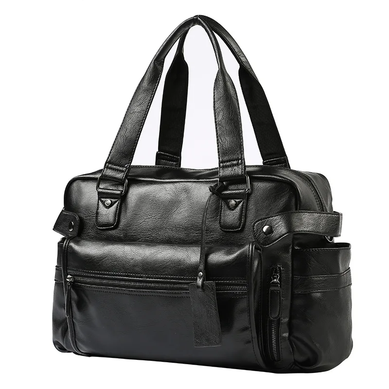 

Men's PU Leather Shoulder Messenger Bag for Documents A4 Laptop Business Handbag Large Gym Travel Bag Men Sling Weekend Bag