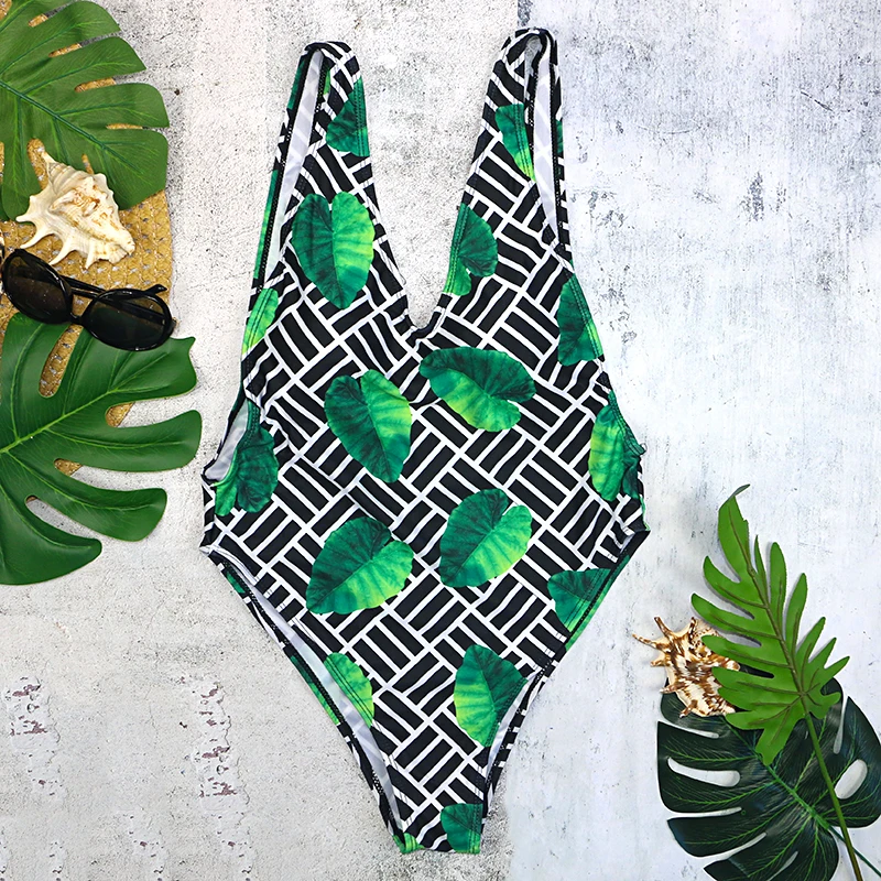 2020 Для Девочек Цельный купальник женский с леопардовым принтом Глубокий v