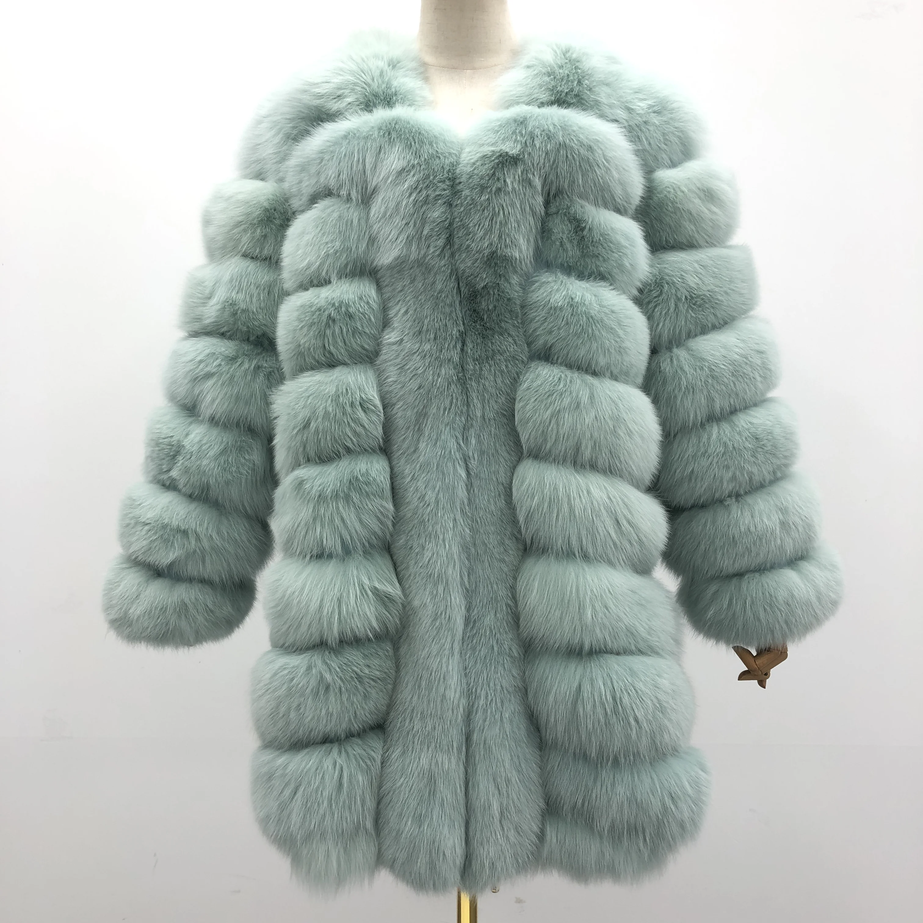 

Длинная зимняя шуба из лисьего меха Janefur, теплая