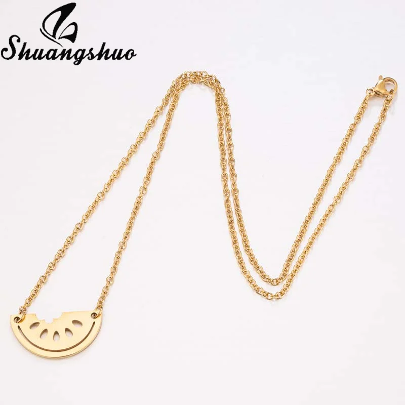 Shuangshuo Tiny Semicircle Necklace Womens Geometric Watermelon Stainless Steel Pendant Chain Chokers Jewelry Wedding Gifts | Украшения и