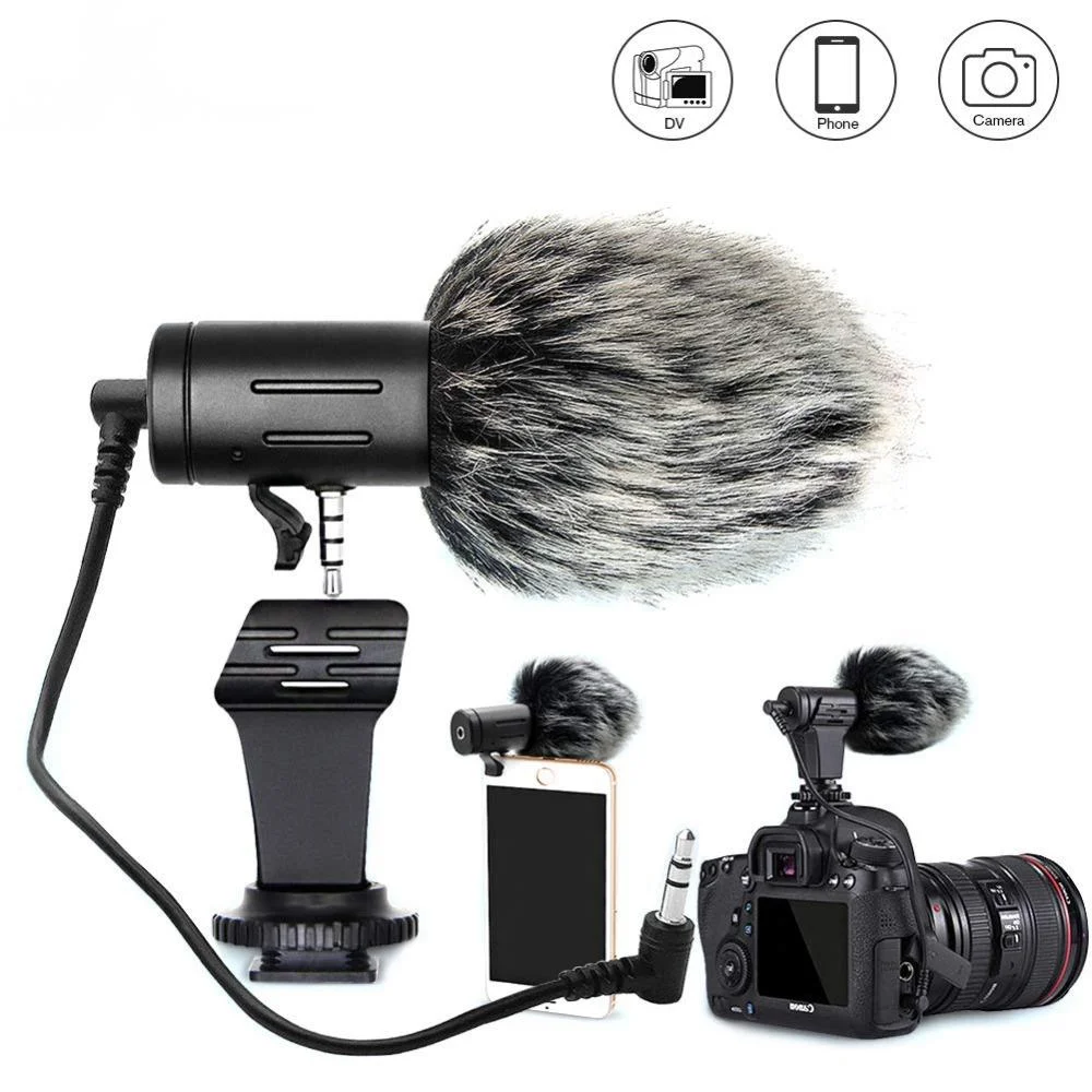 

Phone Microphone Mini Portable 3.5mm Condenser Phone Video Camera Interview Microphone With Muff For iPhone Samsung Mic