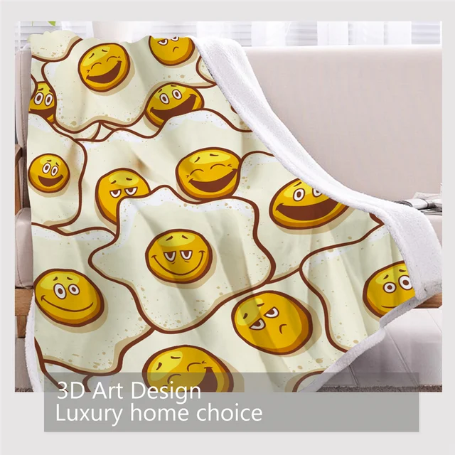 BlessLiving Cartoon Sherpa Blanket Kawaii Cute Fried Eggs Furry Blanket Smiley Faces Kids Bedding Yellow Throw Blanket 150x200cm 3