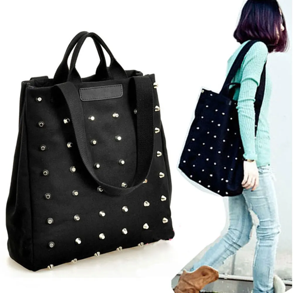 Распродажа дизайнерская женская Холщовая Сумка тоут с заклепками в стиле панк