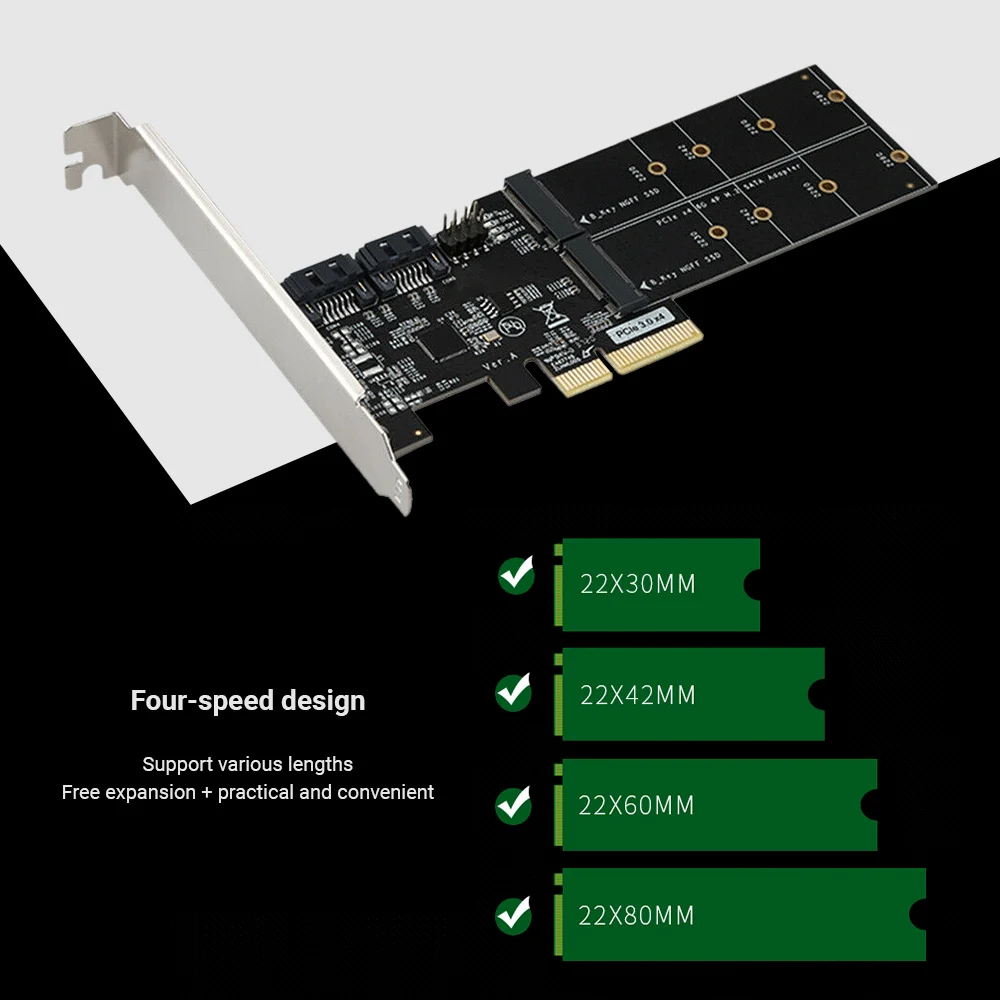 

PCIE X4 Expansion Card PCIE 3.0 to Dual SATA 3 + M.2 Adapter Card ASM116 Chip 6Gbps Adapter for 2230 2242 2260 2280 SSD