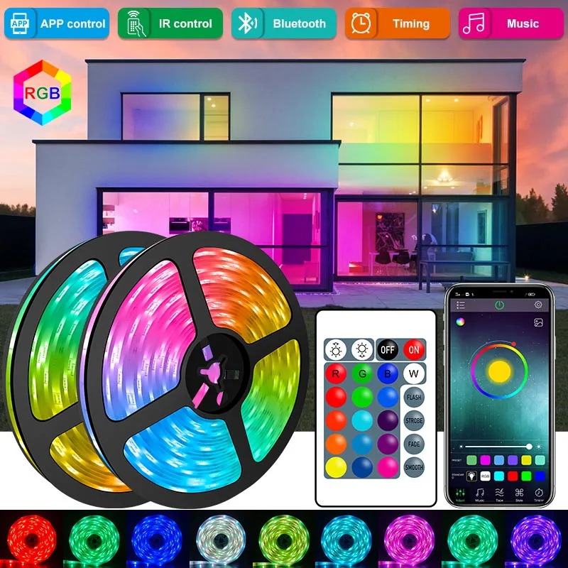

Светодиодные ленты светильник Bluetooth RGB SMD 5050 WI-FI лента Гибкая не Водонепроницаемый лампы Диод дистанционного совместимый с Alexa