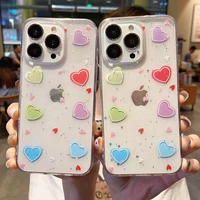 transparent cute love heart glitter phone case for iphone 11 12 13 pro max xs max x xr 7 8 plus se 2020 soft bumper back cover