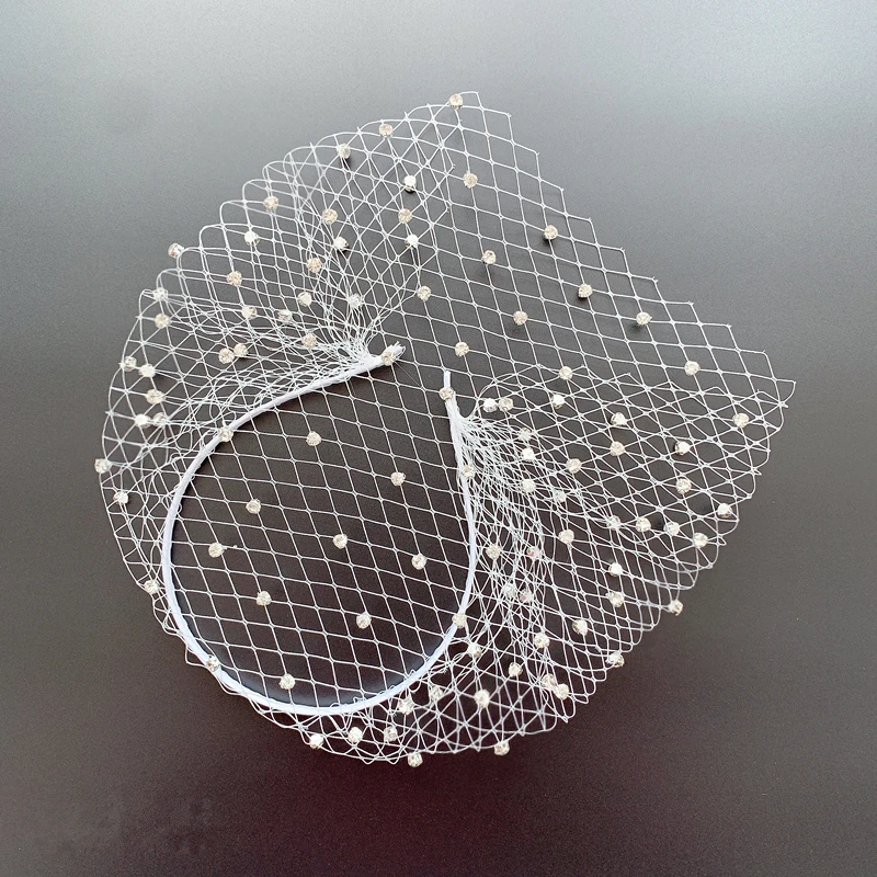 

White Headband Veil For Bridal Crystal Beaded Birdcage Black Face Net Mask Hair Accessorie Veils Charming Wedding