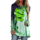 Женская винтажная блузка с длинным рукавом, круглым вырезом и цветочным принтом