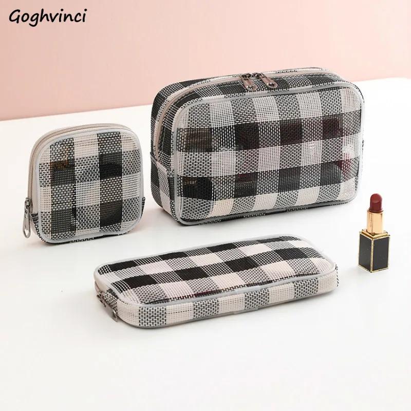 Cosmetic Bags Unisex Travel Plaid Portable Simple Ulzzang Trendy Make Up Storage Toiletry Large Capacity Chic Cases Functional
