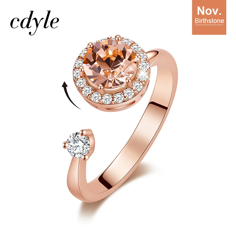 Cdyle, женское блестящее вращающееся кольцо с фиолетовым кристаллом от Swarovski, регулируемые свадебные кольца серебряного цвета для девочек, Роскошные бренды - Цвет основного камня: Nov. R1014N-S