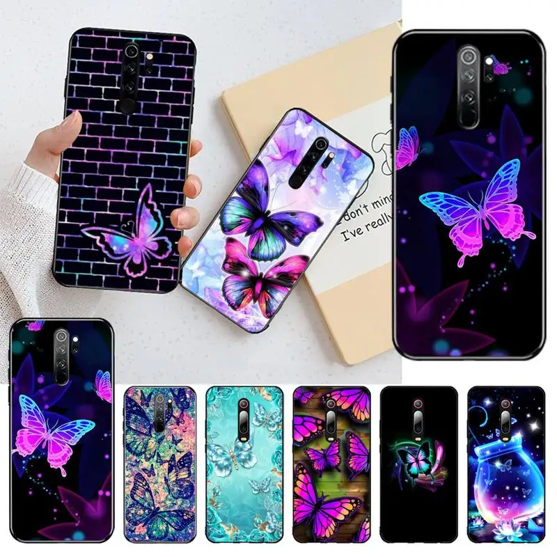 

HPCHCJHM Colorful Butterfly Patterns Black TPU Soft Rubber Phone Cover for Redmi Note 8 8A 8T 7 6 6A 5 5A 4 4X 4A Go Pro