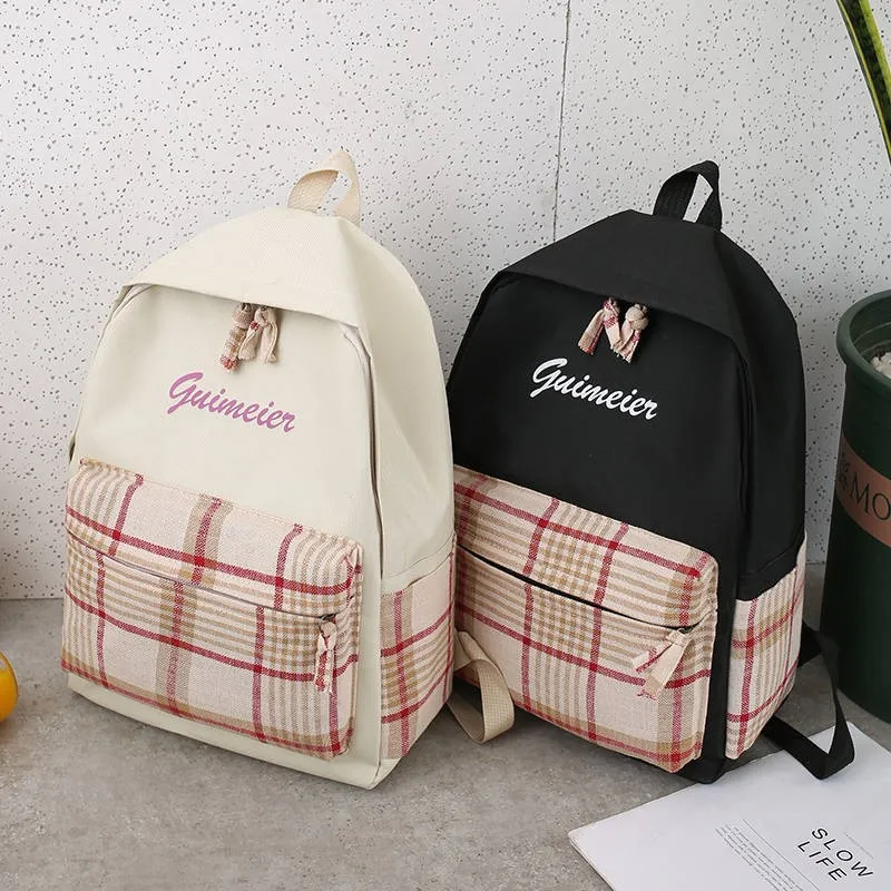 4 шт./компл. Школьный рюкзак холщовые сумки в клетку Студенческая дорожная сумка