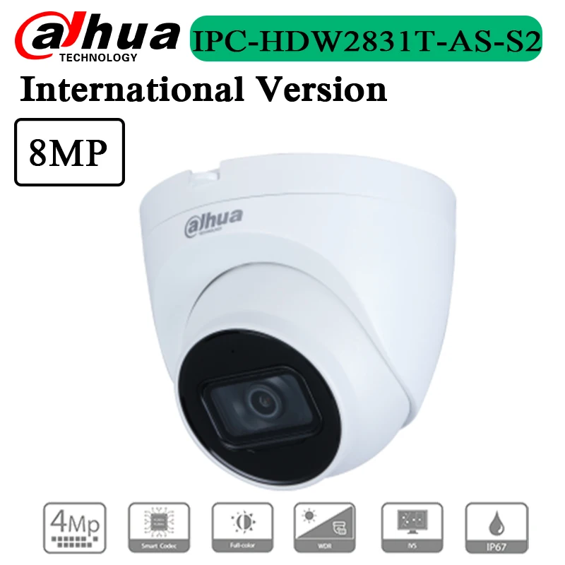 

Dahua original 8MP Lite IR Fixed-focal Eyeball Network Camera IPC-HDW2831T-AS-S2 Built-in Mic SD Card H.265 30M IR IP67 Camera