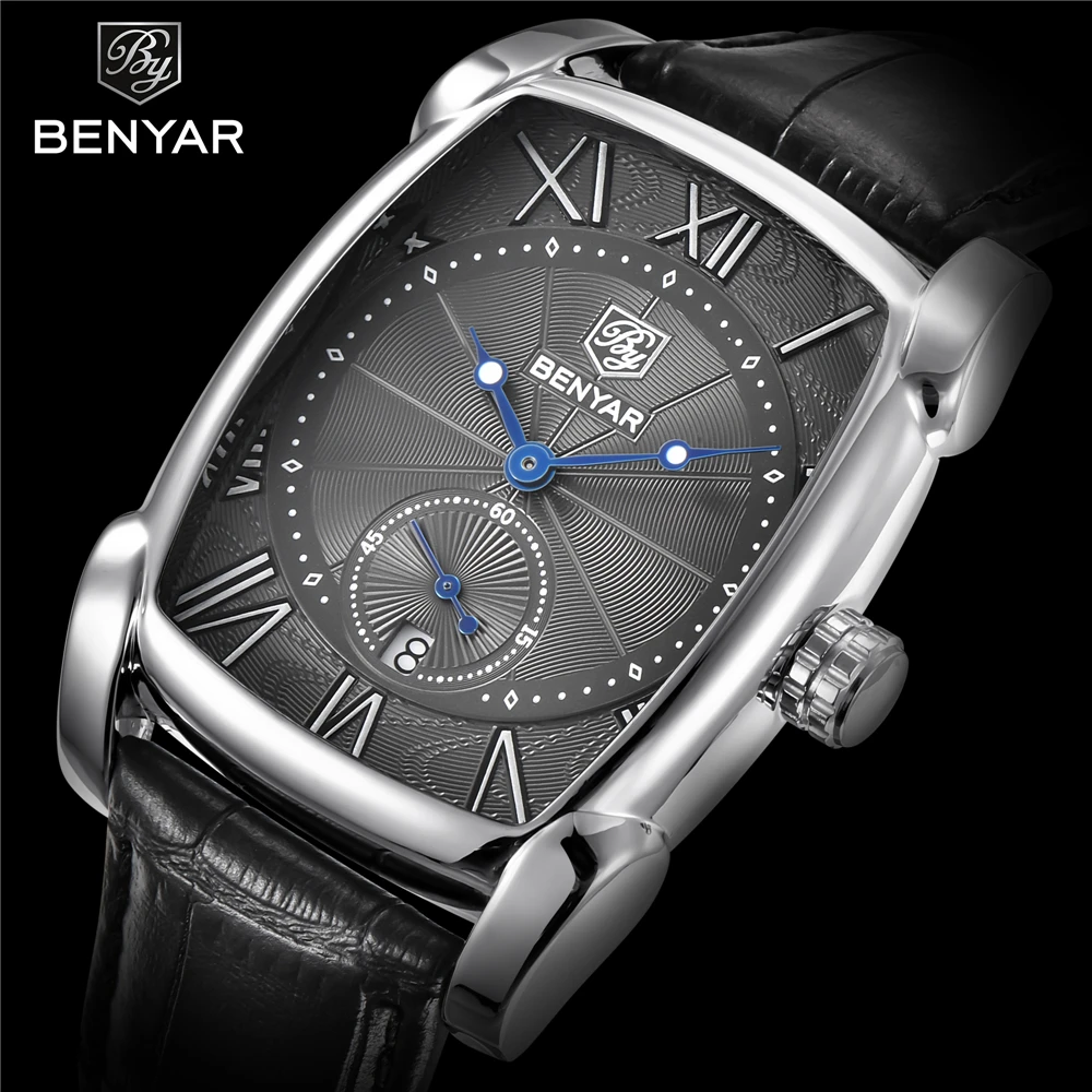 

2021 Benyar New Watch Men's Luxury Quarter Watch Luxury Brand Leather Business Waterproof Watch Casual Sports Relogio Masculino