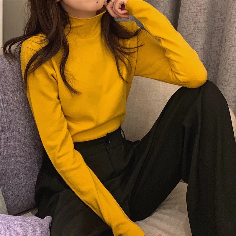 Autumn Sweaters Women Turtleneck Full Sleeve Simple Pullovers Korean Chic Female Bottomingknitted Jumpers Cotton Tops Clothes | Женская