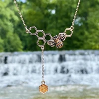creative bee honeycomb diamond pendant necklace double layer womens necklace bohemian party jewelry