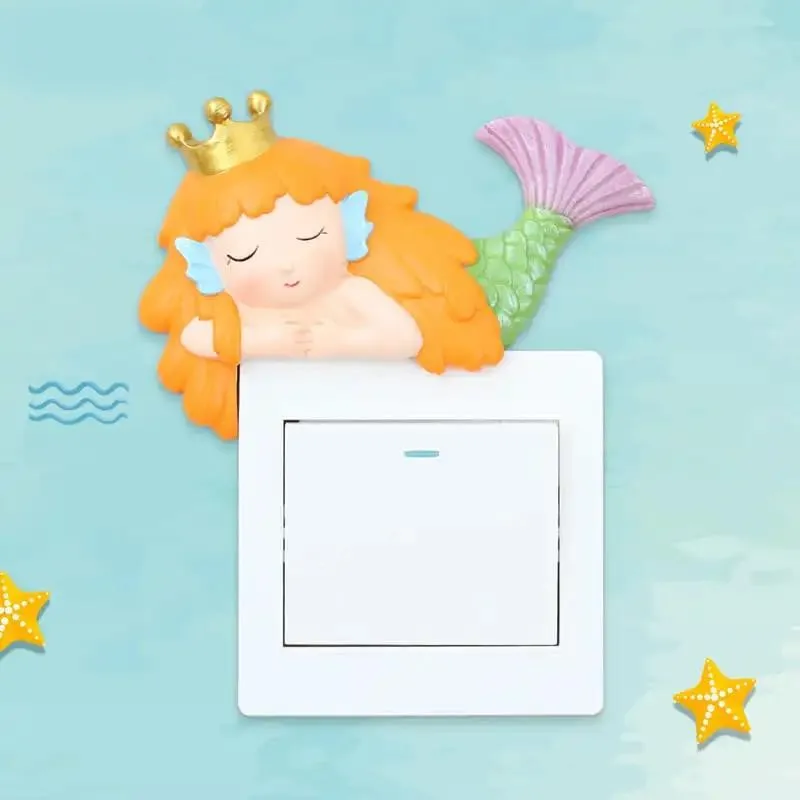 

Mermaid Switch Stickers Ins Home Decoration Creative Girl Heart Princess Room Wall Stickers Resin Socket Protective Cover