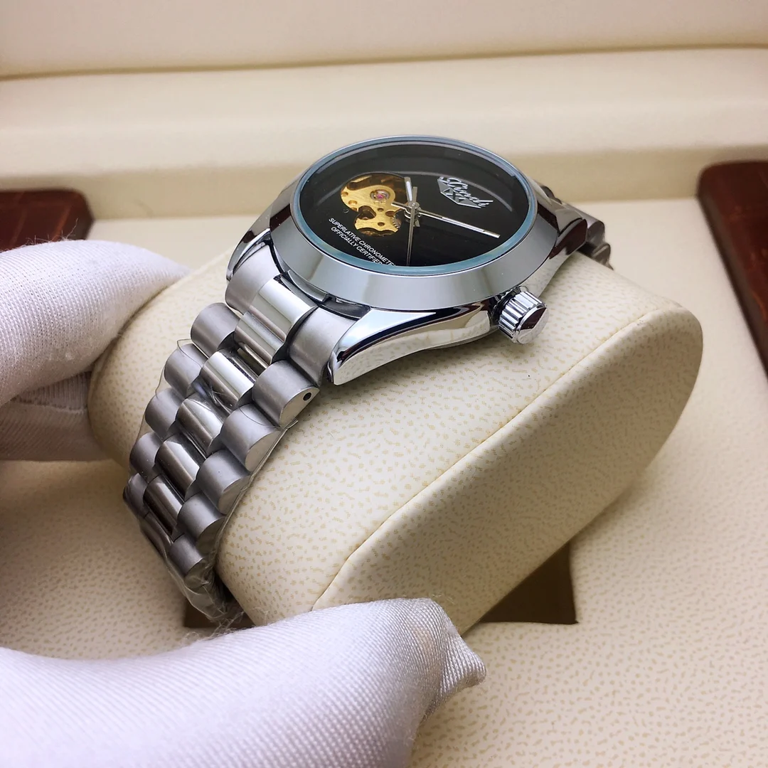 

P gold model hot sale, with solid steel belt, simple gourd-shaped hollow men's mechanical watch, 2021 new casual fashion busines