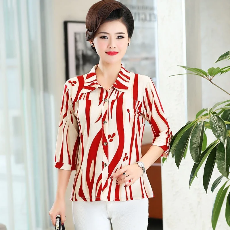 

Blusas Femininas 2021 Fashion Floral Tops and Blouses Mujer Three Quarter Sleeve Female Shirts Print Chiffon Women Blouse X121