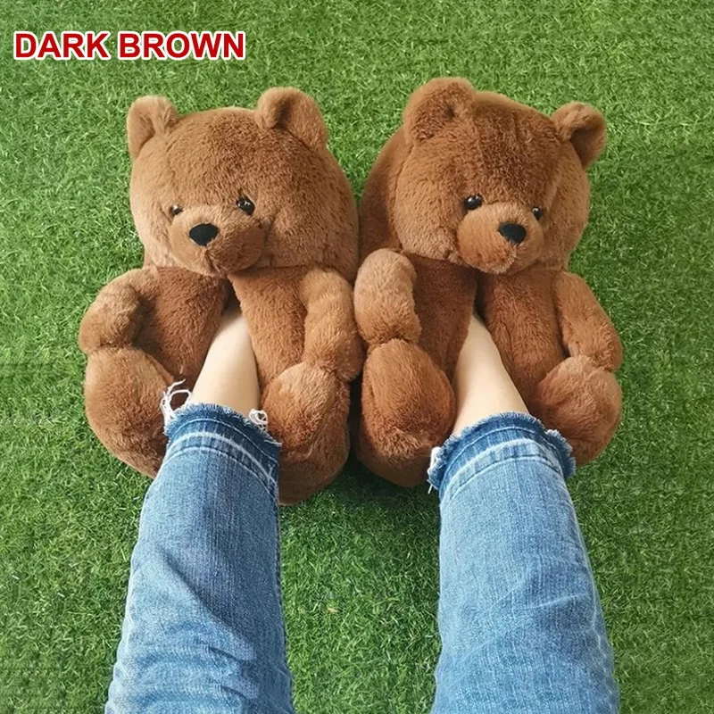 

Plush Bear House Slippers Women Home Indoor Soft Anti-slip Faux Fur Cute Fluffy home slippers Women Winter Warm Shoes