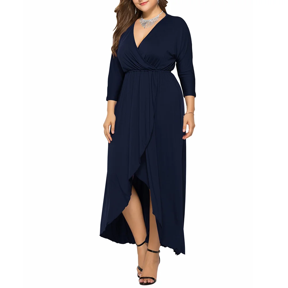 Женское платье с высокой талией элегантное однотонное Макси большого размера