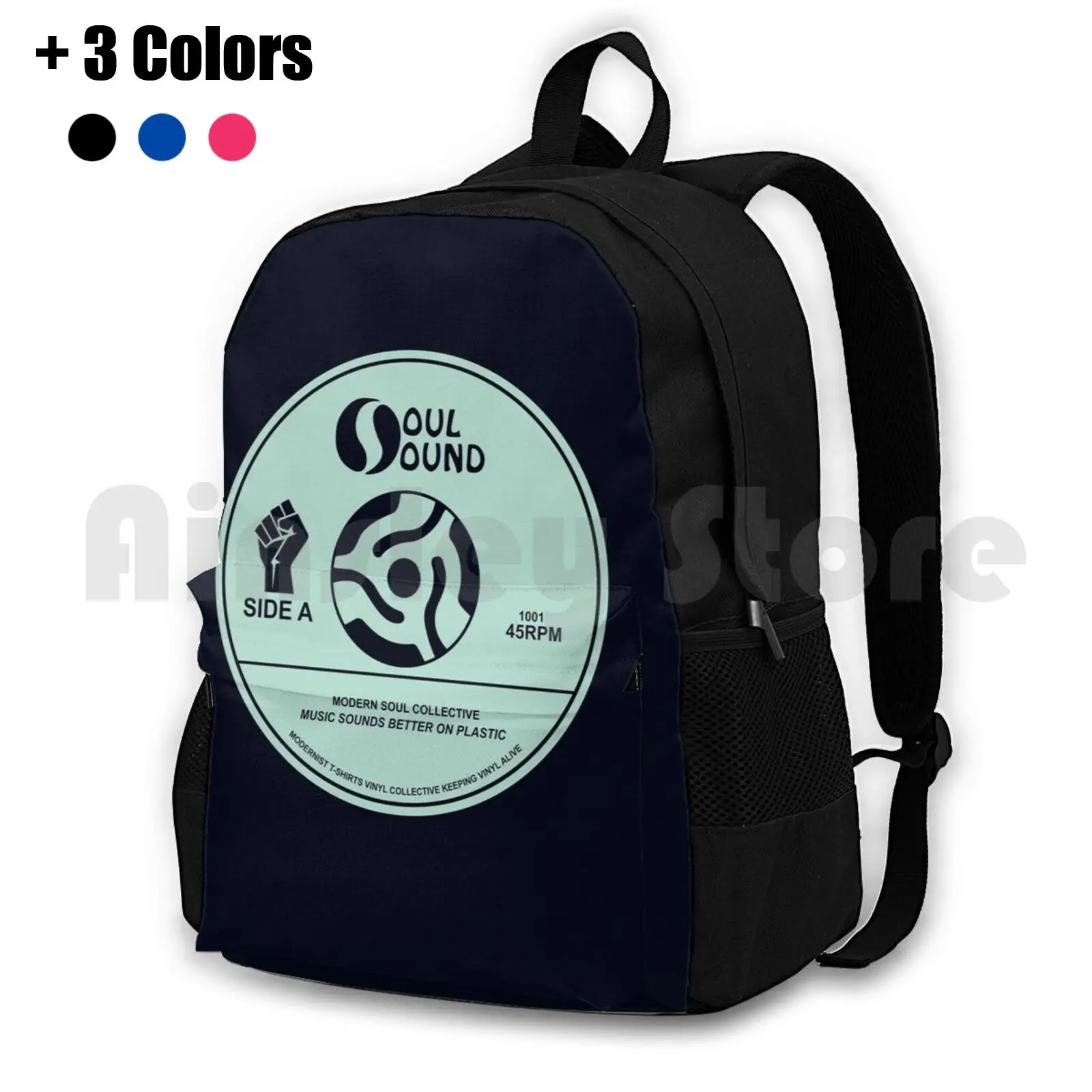 

Soul Collective Outdoor Hiking Backpack Waterproof Camping Travel Vinyl Soul Music Sixties Mod Record Label And Roll Scooters