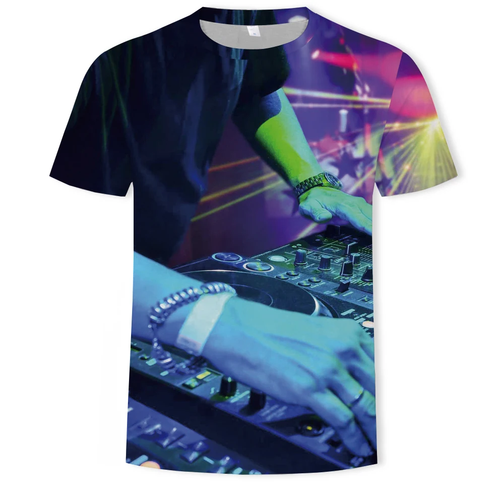 

Fashionable men's and women's same 3DT shirt Summer DJ and musical instrument theme, oversized loose Harajuku men's T-shirt